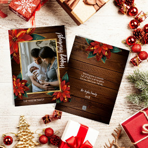Farmhouse Poinsettia Merry Christmas Family Photo Holiday Card
