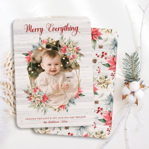 Farmhouse Poinsettia Merry Everything Gem Photo Holiday Card