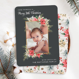 Farmhouse Poinsettia Merry Little Christmas Photo  Holiday Card