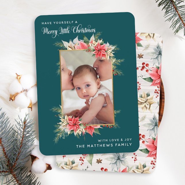 Farmhouse Poinsettia Merry Little Christmas Photo Holiday Card (Creator Uploaded)