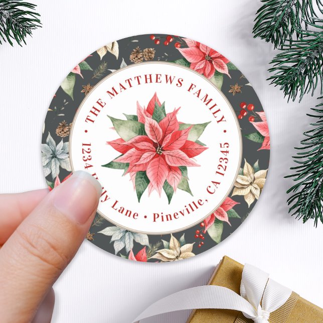 Farmhouse Poinsettia Round Return Address Label (Creator Uploaded)