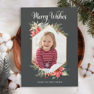 Farmhouse Poinsettia Rustic Christmas Photo Card
