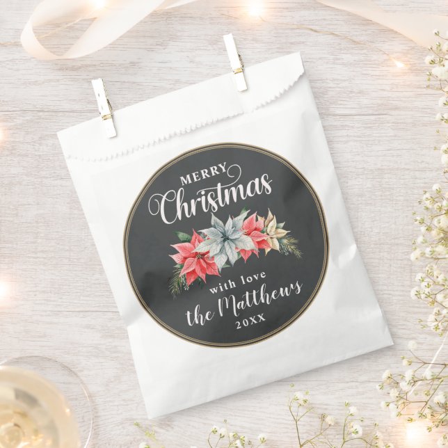 Farmhouse Poinsettia Rustic Merry Christmas Favour Bag (Clipped)