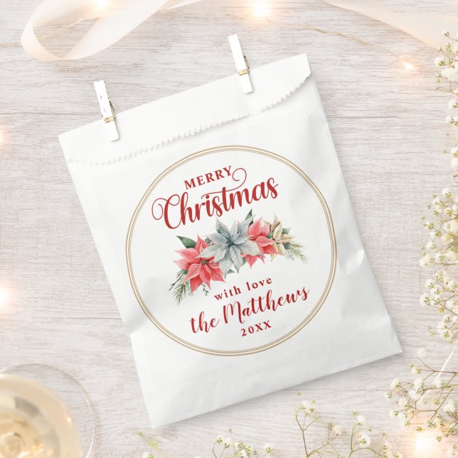 Farmhouse Poinsettia Rustic Merry Christmas Favour Bag (Clipped)