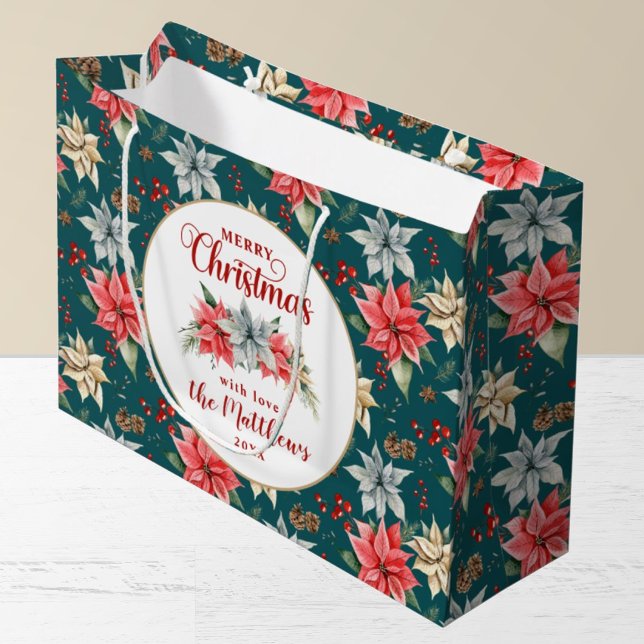 Farmhouse Poinsettia Rustic Merry Christmas Large Gift Bag (Creator Uploaded)