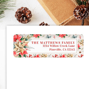 Farmhouse Poinsettia Rustic Wood Return Address Label