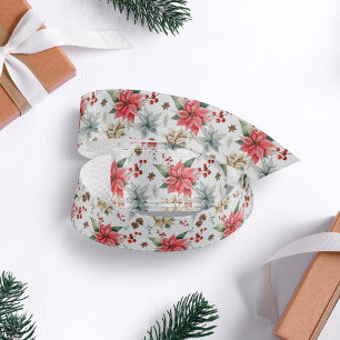 Farmhouse Poinsettia White & Red Rustic Christmas Grosgrain Ribbon