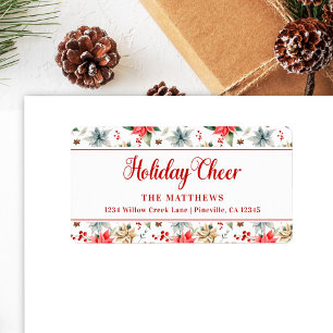 Farmhouse Poinsettia White Rustic Holiday Cheer Label