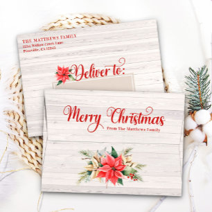 Farmhouse Poinsettia & Wood A7 5x7 Christmas Card Envelope