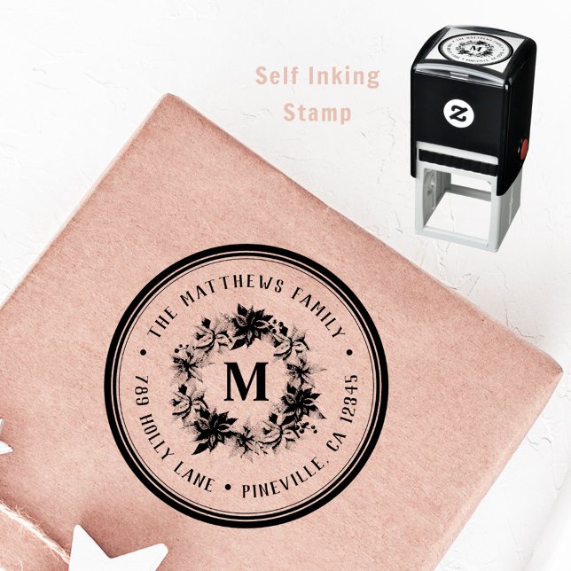 Farmhouse Poinsettia Wreath Holiday Return Address Self-inking Stamp (Creator Uploaded)
