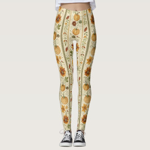 Farmhouse Pumpkin Fall Foliage Autumn Pattern Leggings