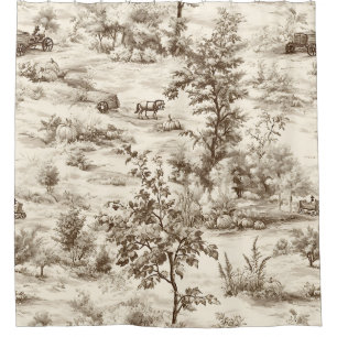 Farmhouse Pumpkin Harvest Countryside Toile (1) Shower Curtain