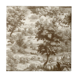 Farmhouse Pumpkin Harvest Countryside Toile (8) Ceramic Tile
