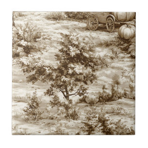 Farmhouse Pumpkin Harvest Countryside Toile (9) Ceramic Tile