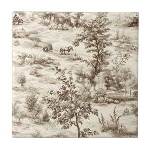 Farmhouse Pumpkin Harvest Countryside Toile Ceramic Tile