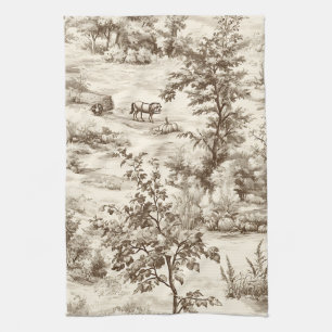 Farmhouse Pumpkin Harvest Countryside Toile Tea Towel