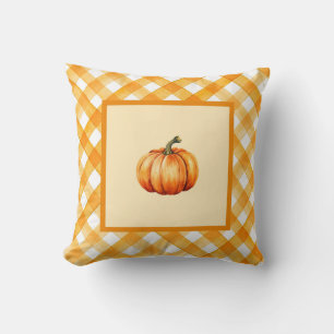 Farmhouse Pumpkin Orange Plaid Cosy Autumn Accent Cushion