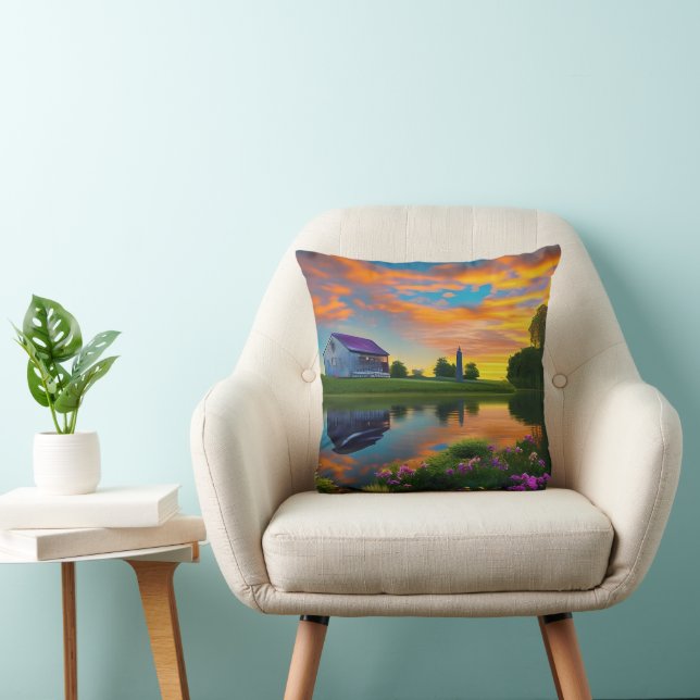 Farmhouse Purple Roof Pond at Sunrise Cushion (Chair)