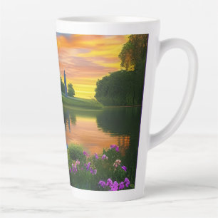 Farmhouse Purple Roof Pond at Sunrise Latte Mug