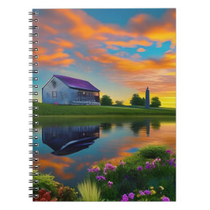 Farmhouse Purple Roof Pond at Sunrise Notebook