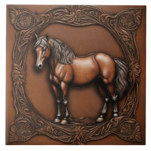 Farmhouse Ranch Western Country Brown Horse  Ceramic Tile