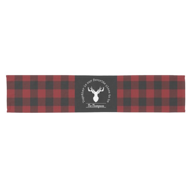 Farmhouse Red and Black Buffalo Plaid Family Party Short Table Runner (Horizontal)