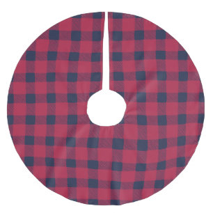 Farmhouse red and blue hand drawn buffalo plaid brushed polyester tree skirt