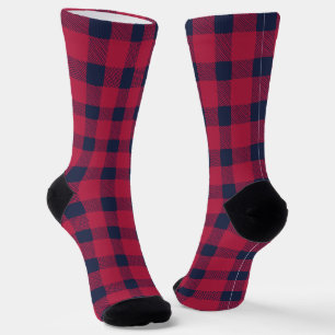 Farmhouse red and blue hand drawn buffalo plaid socks