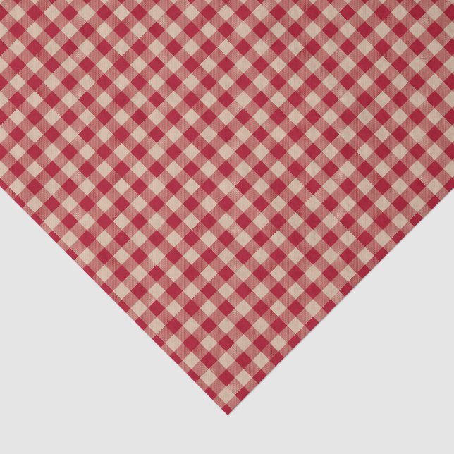 Farmhouse Red and Tan Gingham Check Pattern Tissue Paper (Detail)