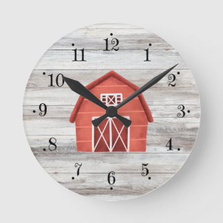 Farmhouse Red Barn With Faux Wood Wall Clock