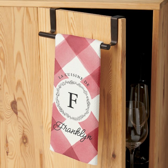 Farmhouse Red  Buffalo Check Personalised Family Tea Towel (Thirds Fold)