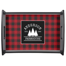 Farmhouse Red Buffalo Plaid Family Name