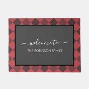 Farmhouse Red Buffalo Plaid Personalised Welcome Doormat