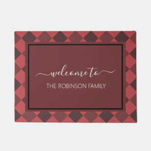 Farmhouse Red Buffalo Plaid Personalised Welcome Doormat