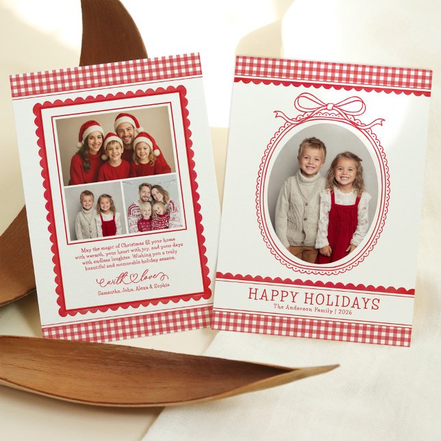 Farmhouse Red Gingham Bow Christmas Holiday Photo Card (Creator Uploaded)