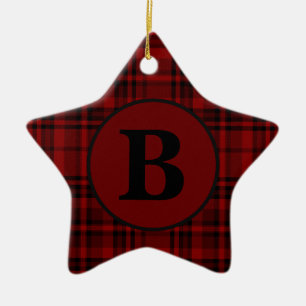 FARMHOUSE RED GINGHAM CHECKERED PLAID CERAMIC ORN ORNAMENT