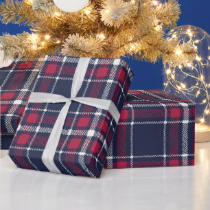  Farmhouse red navy white hand drawn plaid pattern Wrapping Paper