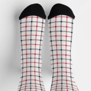 Farmhouse red off white blue plaid hand drawn cute socks