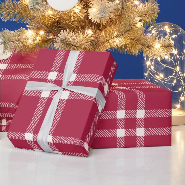 Farmhouse red off white hand drawn plaid rustic wrapping paper (Holidays)