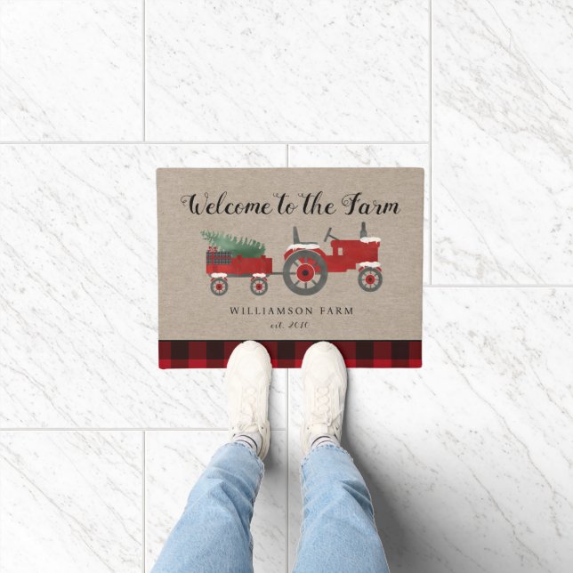 Farmhouse Red Plaid Personalised Monogrammed  Doormat (Indoor)