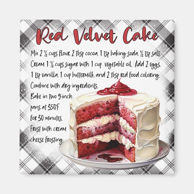 Farmhouse Red Velvet Cake Recipe Black White Plaid Magnet (Front)