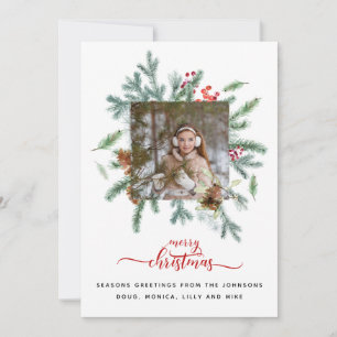 Farmhouse Red White Buffalo Check Photo Christmas Holiday Card