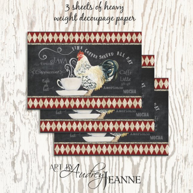 Farmhouse Rooster Coffee Kitchen Chalk Decoupage Wrapping Paper Sheet (Creator Uploaded)