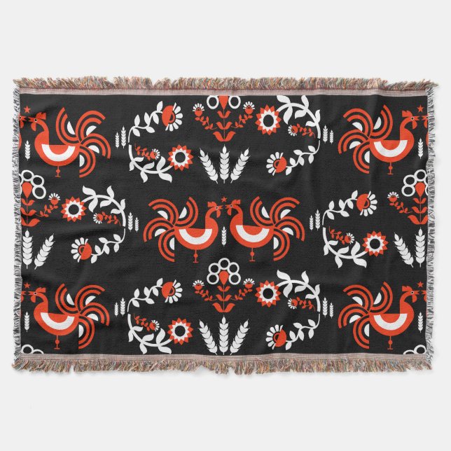 Farmhouse Rooster Countryside Home Decor Throw Blanket (Front)