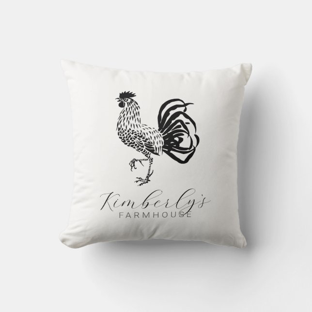 Farmhouse Rooster Custom Kitchen Throw Pillow (Front)