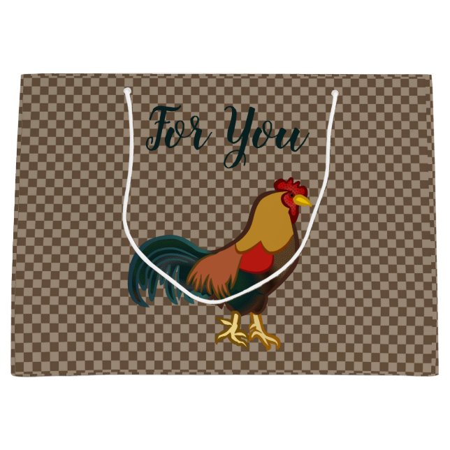 Farmhouse Rooster Design Gingham Gift Bag Chicken (Front)