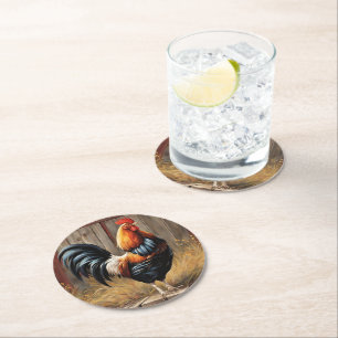 Farmhouse Rooster - Majestic Glory Paper Coaster