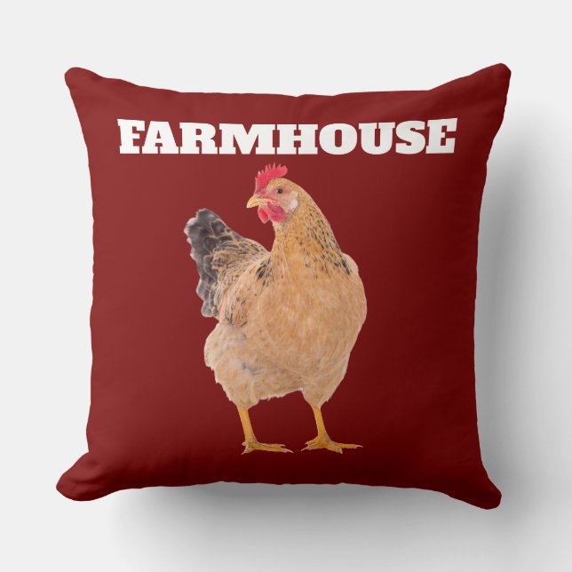FARMHOUSE ROOSTER RED THROW PILLOW (Front)