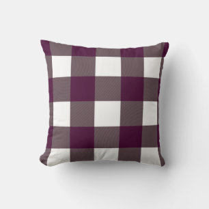 Farmhouse Rustic Blackberry Buffalo Plaid Square Cushion
