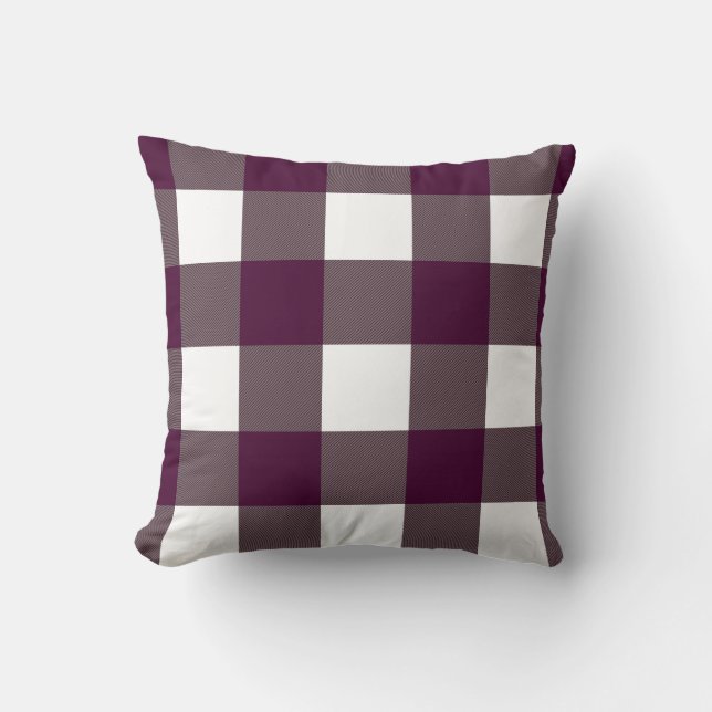 Farmhouse Rustic Blackberry Buffalo Plaid Square Cushion (Front)